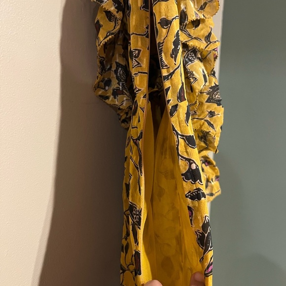 ULLA JOHNSON Yellow Amber Floral Print DANIA Ruffle Tiered Tie Shoulder MIDI 4 - Picture 11 of 16